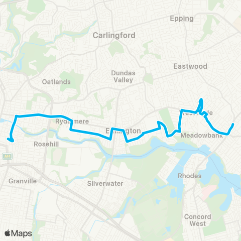 Sydney Buses Network Ryde & W Ryde to Parramatta via Melrose Pk map