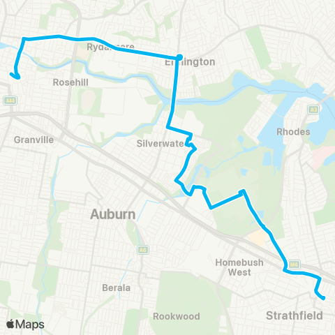 Sydney Buses Network Parramatta to Sydney Olympic Pk via Newington map