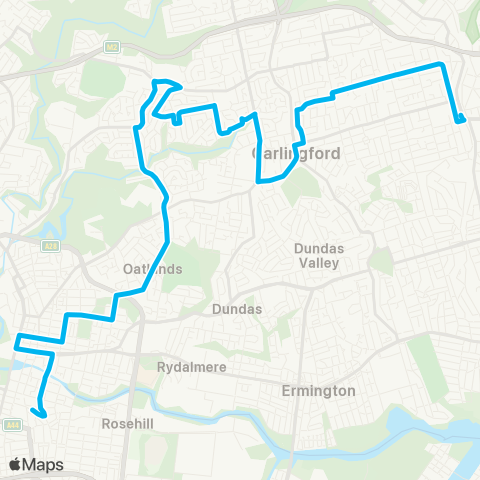 Sydney Buses Network Parramatta to Epping via Oatlands & N Rocks map