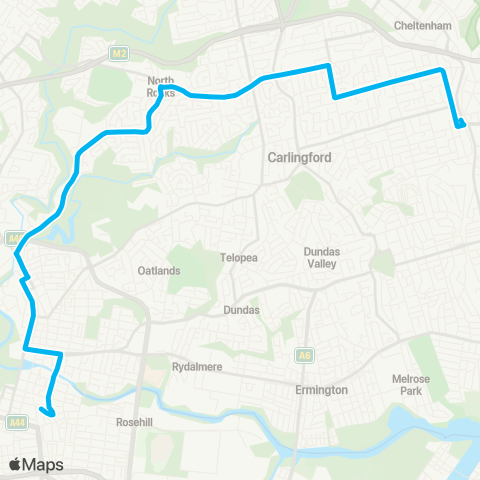 Sydney Buses Network Parramatta to Epping via North Rocks map