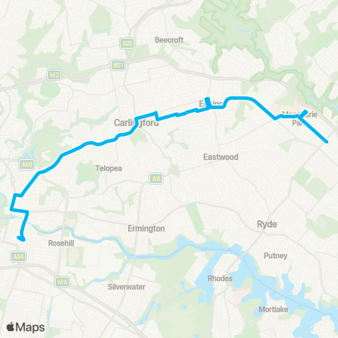 Sydney Buses Network Parramatta to Macquarie Park via Epping map