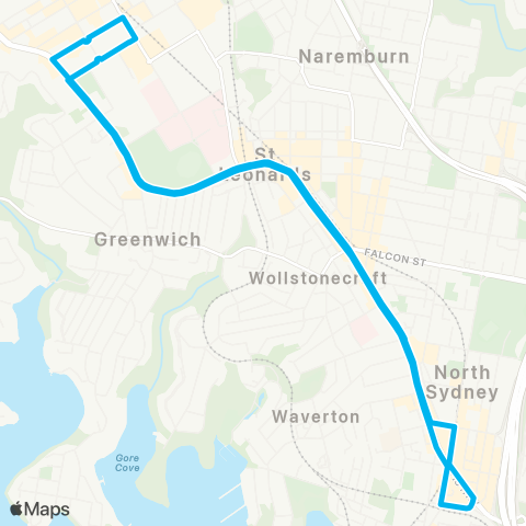 Sydney Buses Network Gore Hill to N Sydney Sta (Loop Service) map