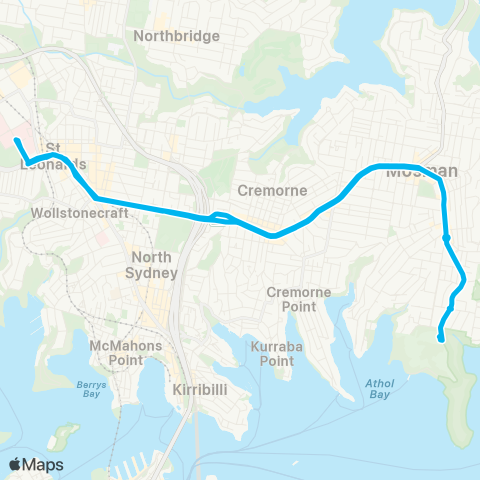 Sydney Buses Network Taronga Zoo to City QVB (Loop Service) map