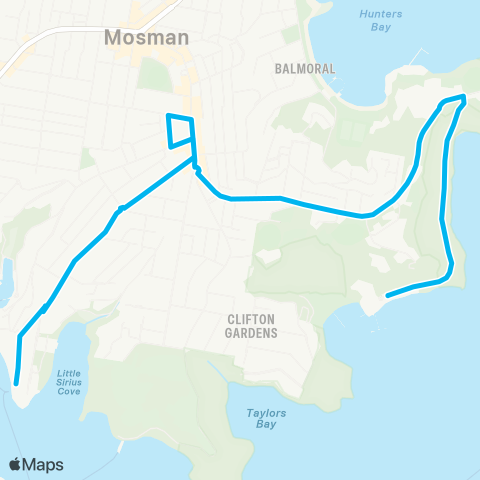 Sydney Buses Network Chowder Bay to South Mosman Wharf map