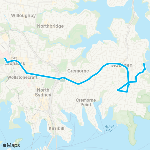 Sydney Buses Network Balmoral to Royal North Shore Hospital map