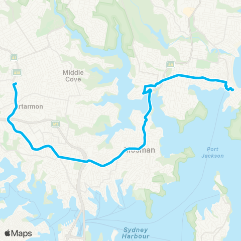 Sydney Buses Network Manly to Chatswood via St Leonards map