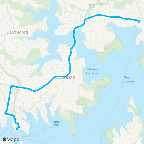 Sydney Buses Network Manly to Milsons Point (Express Service) map