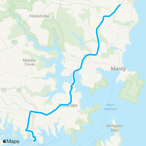 Sydney Buses Network Dee Why to Milsons Point (Exp Service) map