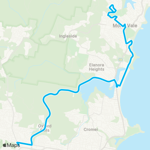 Sydney Buses Network Bayview Garden Village to Narrabeen and Frenchs Forest map