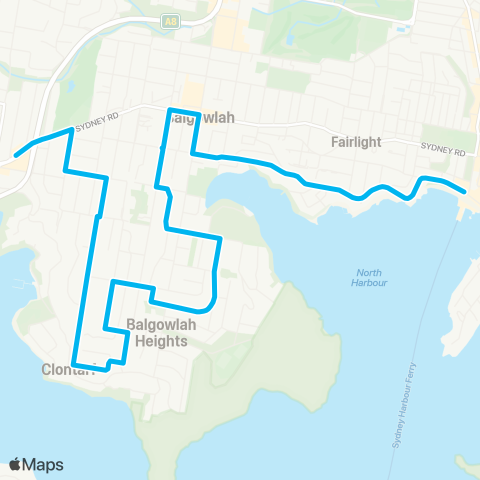 Sydney Buses Network Seaforth to Manly map
