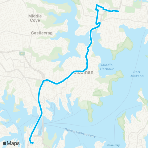 Sydney Buses Network Balgowlah to City Wynyard via N Balgowlah (Exp Service) map