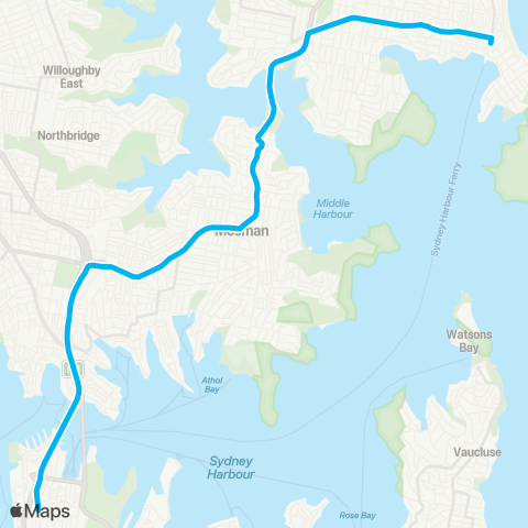 Sydney Buses Network Manly to City Wynyard (Express Service) map