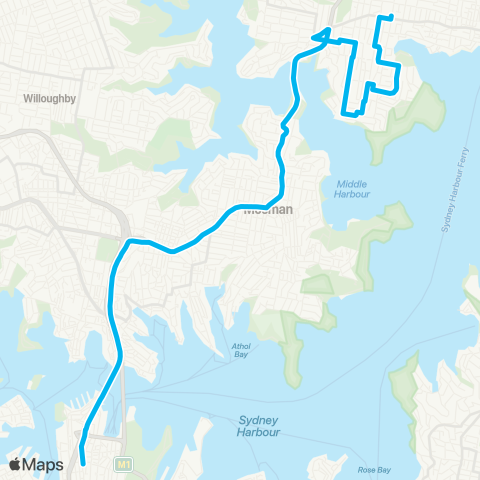 Sydney Buses Network Balgowlah to City Wynyard via Clontarf (Exp Service) map