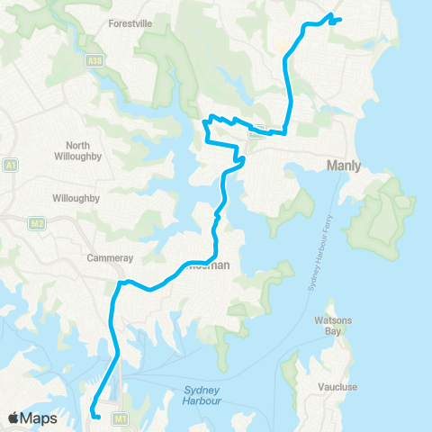 Sydney Buses Network Warringah Mall to City Wynyard via N Balgowlah (Exp Service) map