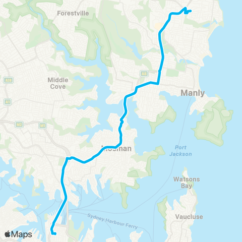 Sydney Buses Network Warringah Mall to City Wynyard via Balgowlah Shops (Exp Service) map