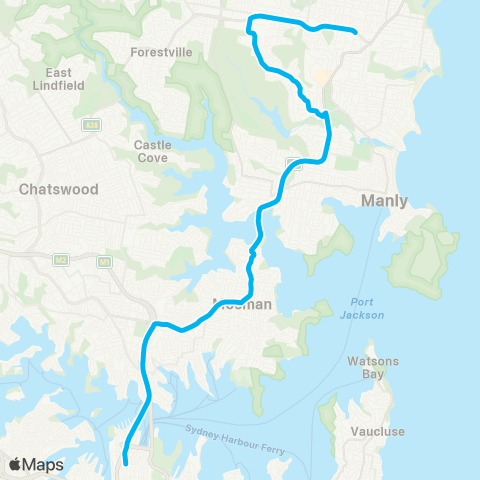 Sydney Buses Network Narraweena to City Wynyard (Exp Service) map