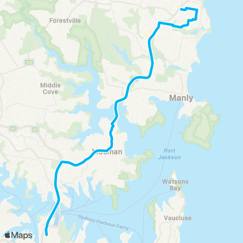 Sydney Buses Network Dee Why to City Wynyard via Wingala (Exp Service) map