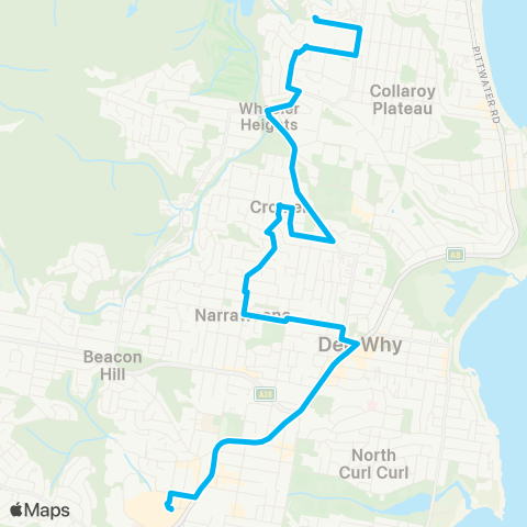 Sydney Buses Network Wheeler Heights to Warringah Mall map