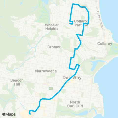 Sydney Buses Network Collaroy Plateau to Warringah Mall map