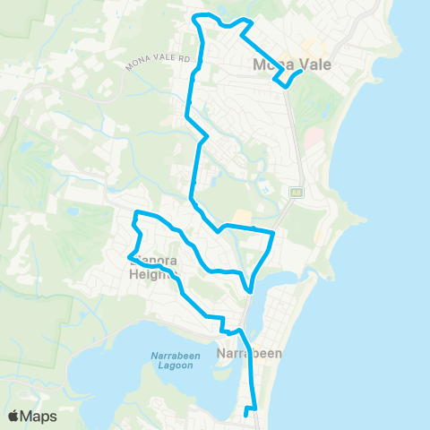 Sydney Buses Network Mona Vale to Narrabeen map