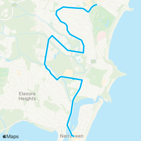 Sydney Buses Network Mona Vale to Narrabeen via Warriewood Val map