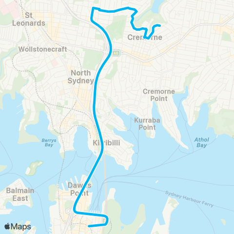 Sydney Buses Network Cremorne to City Bridge St map