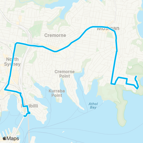 Sydney Buses Network Clifton Gardens to Milsons Point map