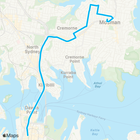 Sydney Buses Network Spit Jct to Neutral Bay and City Wynyard via N Cremorne map