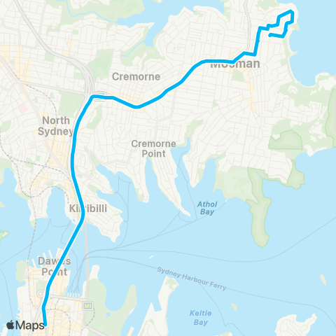 Sydney Buses Network Balmoral Heights to City Wynyard map