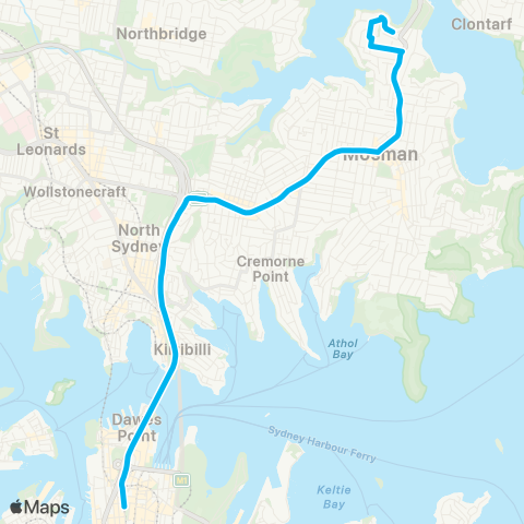 Sydney Buses Network Beauty Point to City Wynyard map