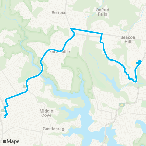 Sydney Buses Network Warringah Mall to Chatswood map