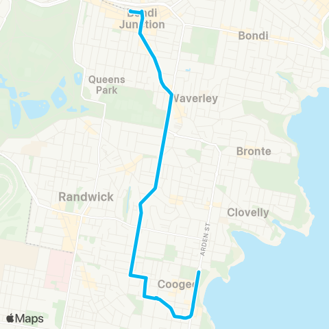 Sydney Buses Network Coogee to Bondi Jct via Carrington Rd map