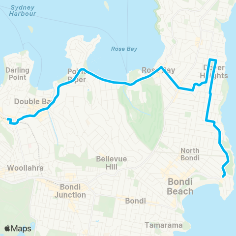 Sydney Buses Network N Bondi to Edgecliff via New S Head Rd map