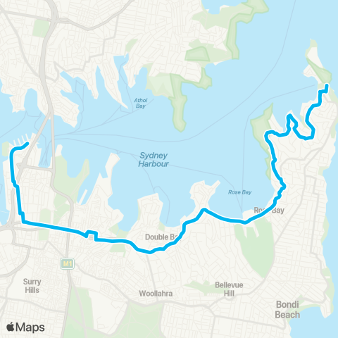 Sydney Buses Network Watsons Bay to Walsh Bay via Vaucluse Rd map