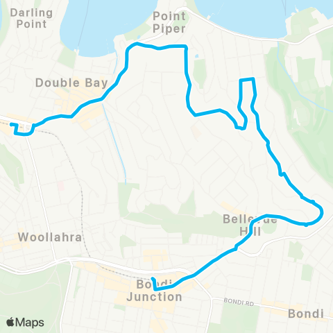 Sydney Buses Network Bondi Jct to Edgecliff via Bellevue Hill map