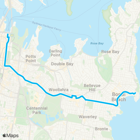 Sydney Buses Network N Bondi to City Circular Qy via Bondi Jct map