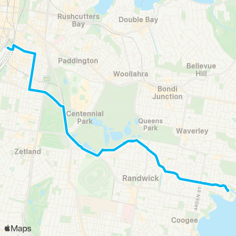 Sydney Buses Network Clovelly to Central Belmore Park map