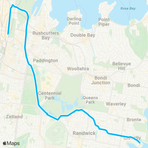 Sydney Buses Network Clovelly to City Museum (Exp Service) map