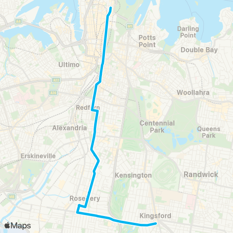 Sydney Buses Network Kingsford to City Circular Quay map