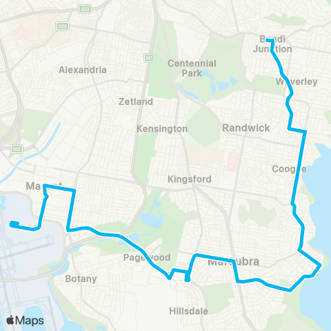 Sydney Buses Network Sydney Airport Domestic to Bondi Jct map