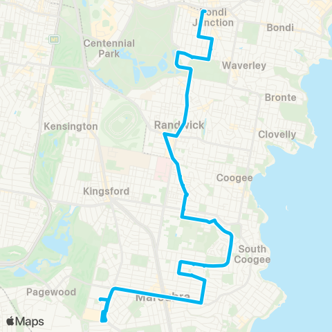 Sydney Buses Network Eastgardens to Bondi Junction map