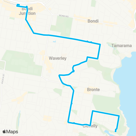 Sydney Buses Network Clovelly to Bondi Junction map