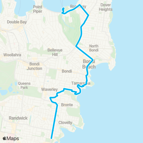 Sydney Buses Network Coogee to Rose Bay map