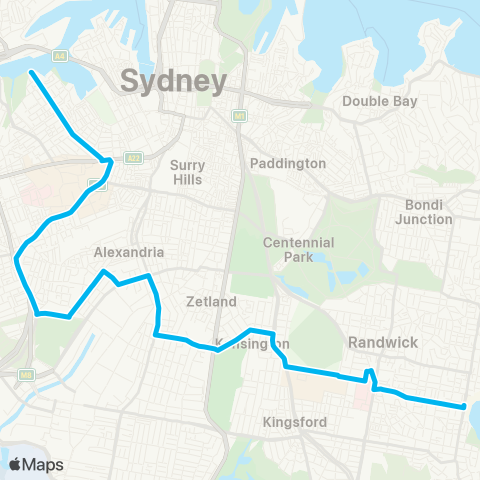 Sydney Buses Network Coogee to Glebe Point map