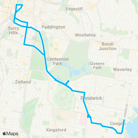 Sydney Buses Network Coogee to City Museum (Loop Service) map