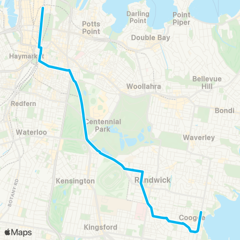 Sydney Buses Network Coogee to City Museum (Express Service) map