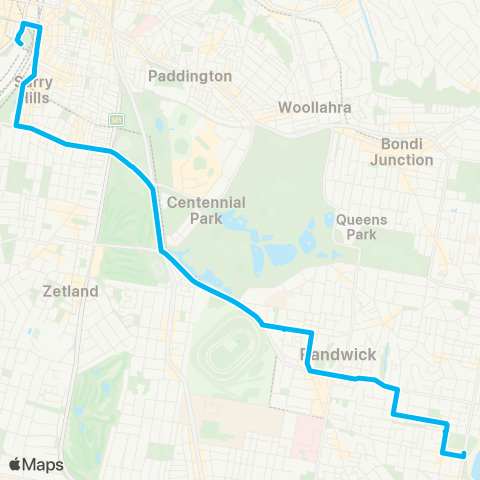 Sydney Buses Network Coogee to Central Belmore Pk via Bream St map