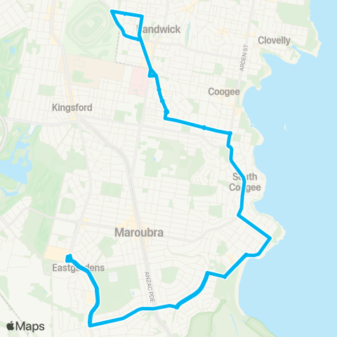 Sydney Buses Network Eastgardens to Randwick (Loop Service) map