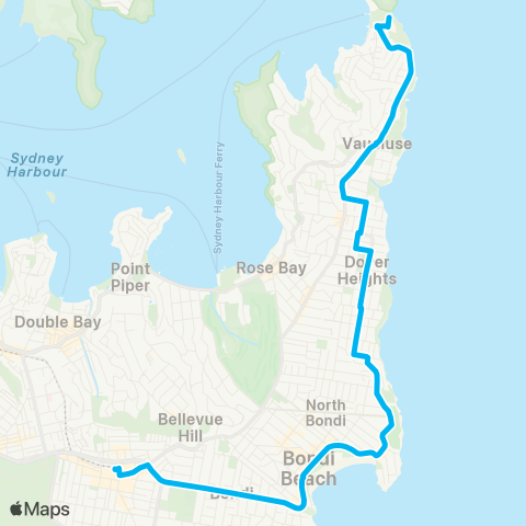 Sydney Buses Network Watsons Bay to Bondi Jct via Bondi Bch map