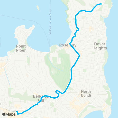 Sydney Buses Network Vaucluse to Bondi Jct via New S Head Rd & Old S Head Rd map